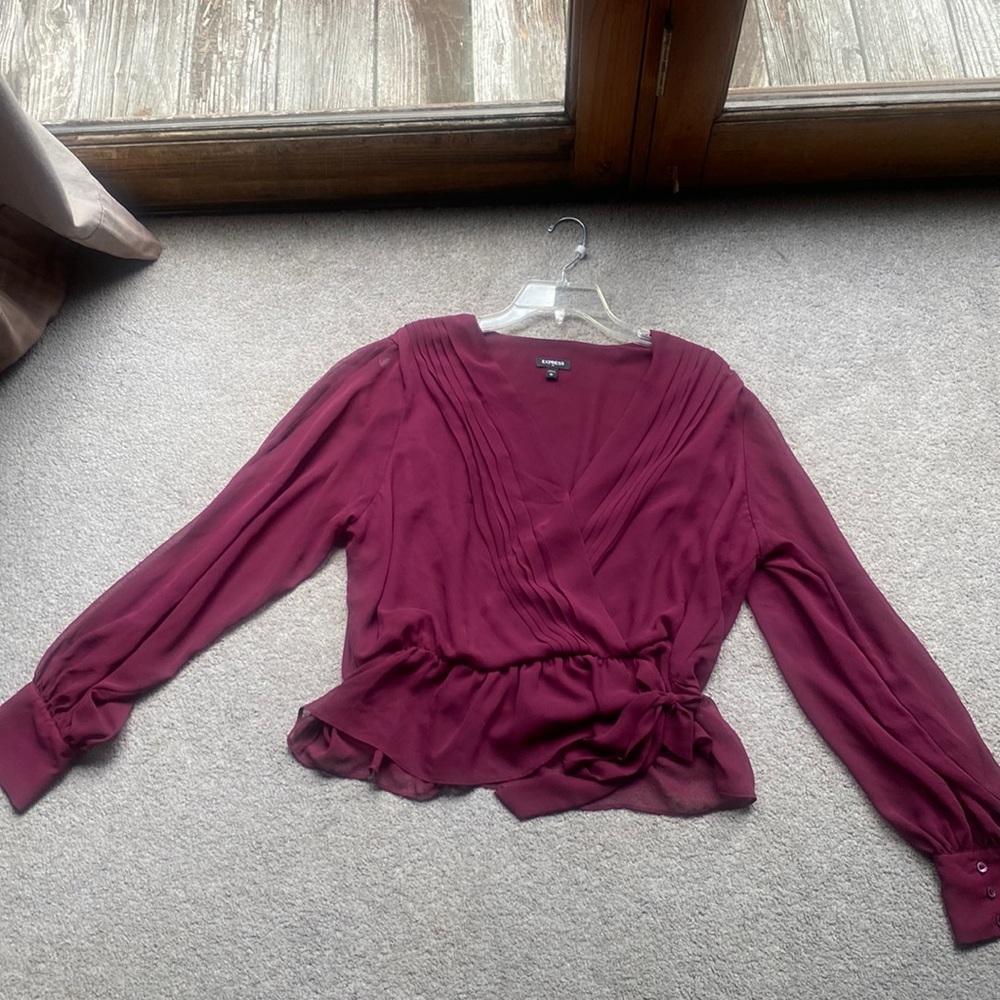 Express sheer wrap burgundy blouse